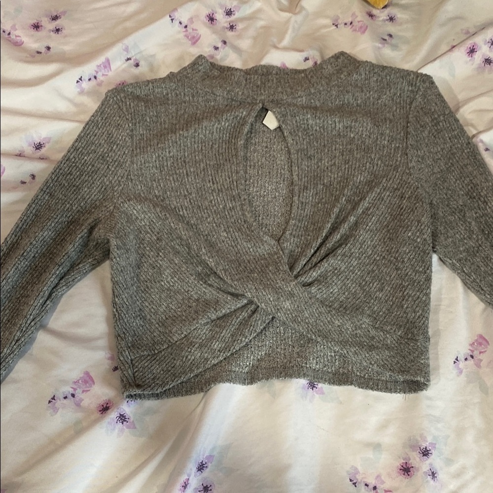 Gray Twist Front Sweater Top and skirt
